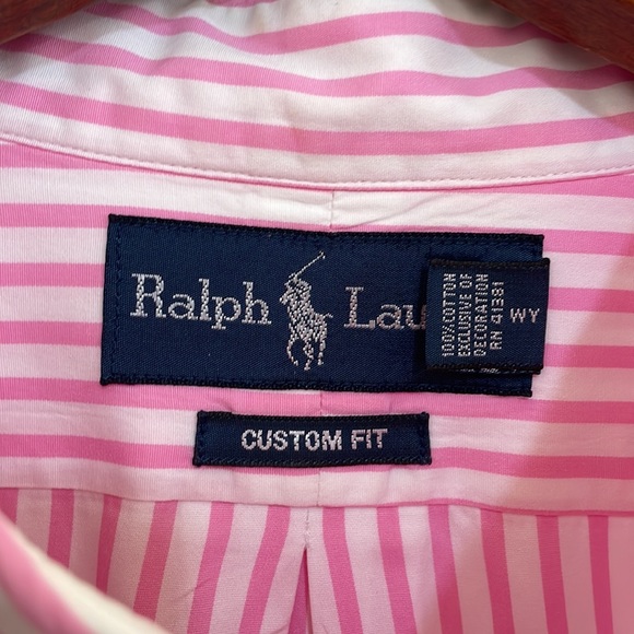 Polo by Ralph Lauren pink and white stripe Navy blue pony custom fit XL - Picture 2 of 4